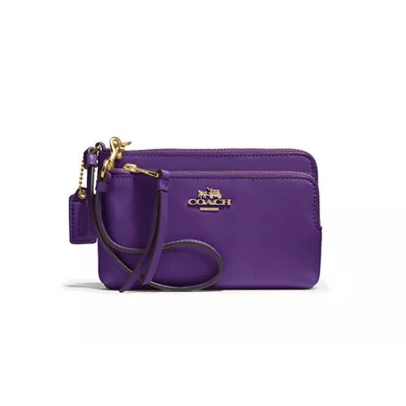 COACH Madison Double Corner Zip Wristlet in Purple Leather Gold - Picture 1 of 7